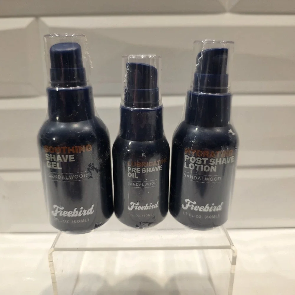 Freebird Pre Shave Oil 1oz Shave Gel 2oz‎ & Sandalwood Moisturizer 1.7oz
